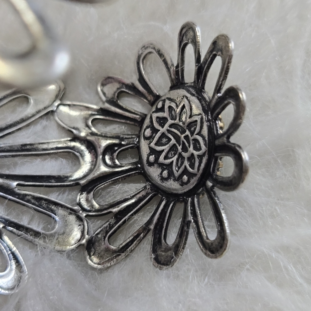 LUCKY BRAND Boho Southwest Faux Turquoise Malachite Flower Cuff Bracelet Western - Picture 7 of 15